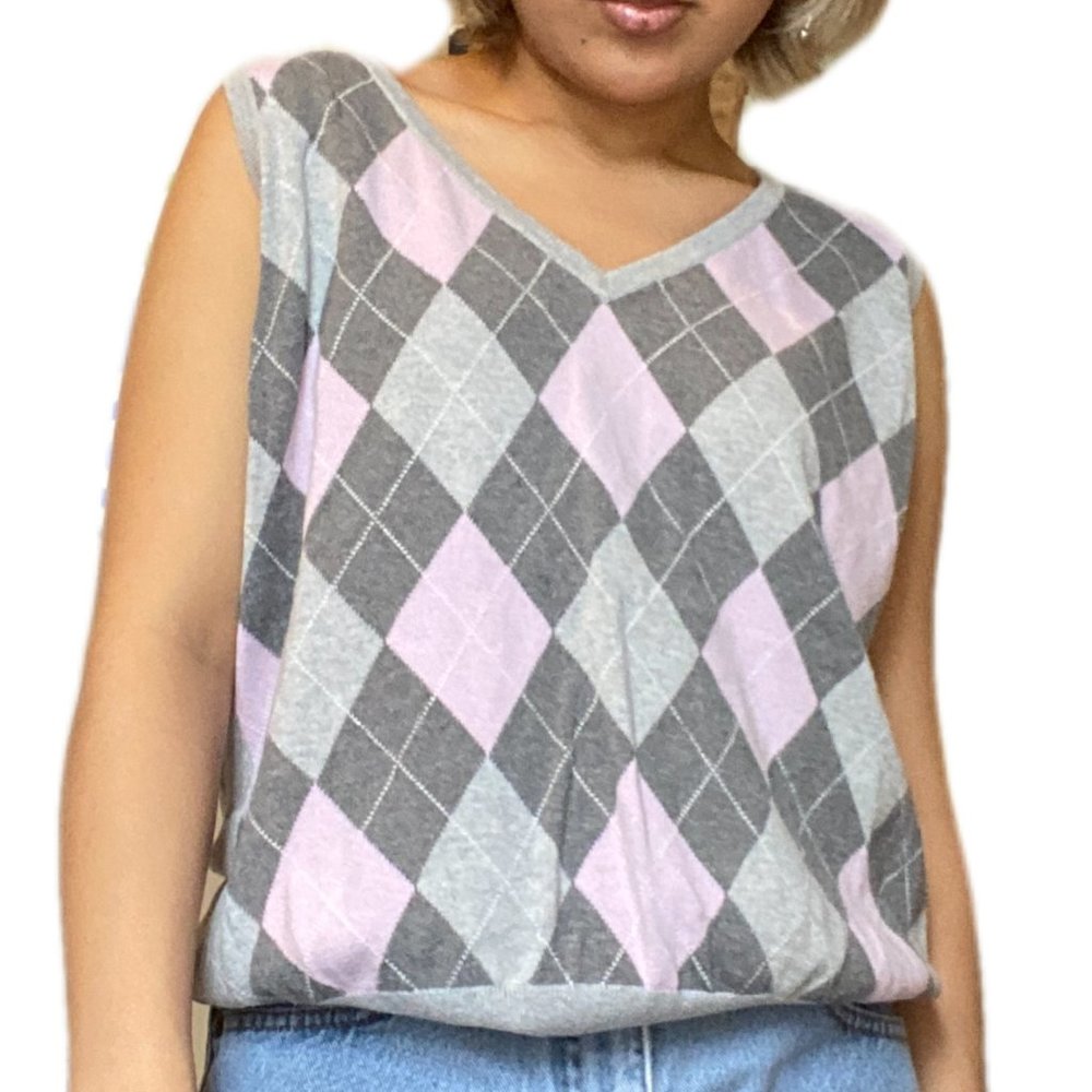 New York & Company Grey Plaid Sweater Vest